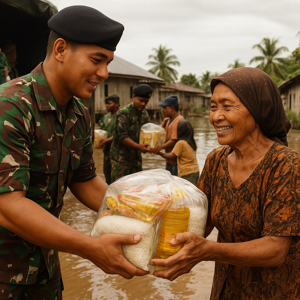 Bantuan Sembako dari TNI untuk Warga Terdampak Banjir di Kalimantan Barat