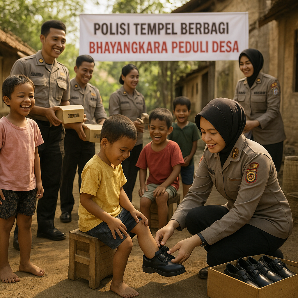 Bhayangkara Peduli Desa: Polisi Tempel Ajak Anak-Anak Dusun Pakai Sepatu untuk Pertama Kali