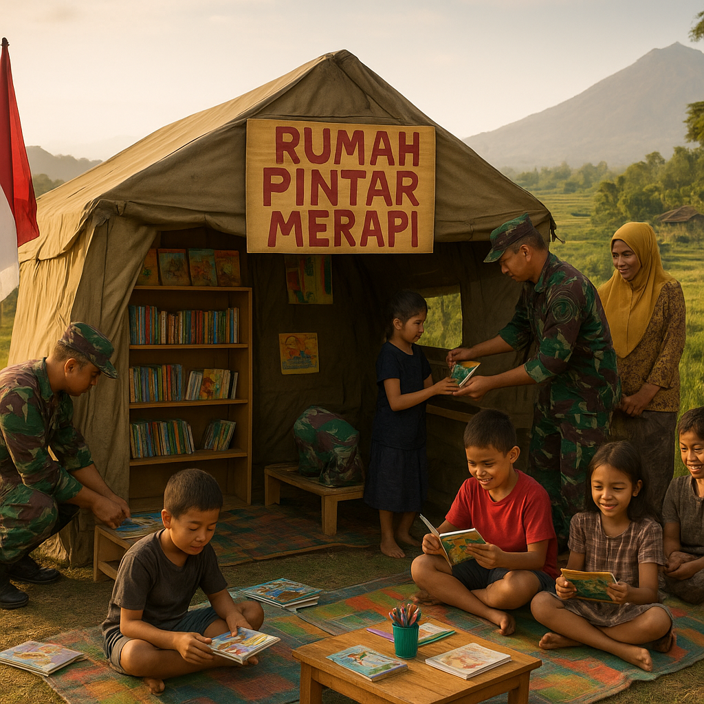 Dari Tenda Pengungsian Jadi Rumah Pintar: Prajurit TNI Bangun Perpustakaan Mini di Lereng Merapi