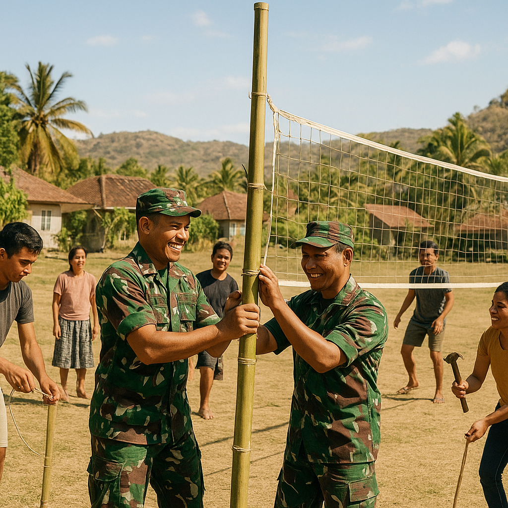 Koramil Buka Lapangan Bola Voli dari Bambu, Pemuda Desa di Flores Kini Punya Aktivitas Positif