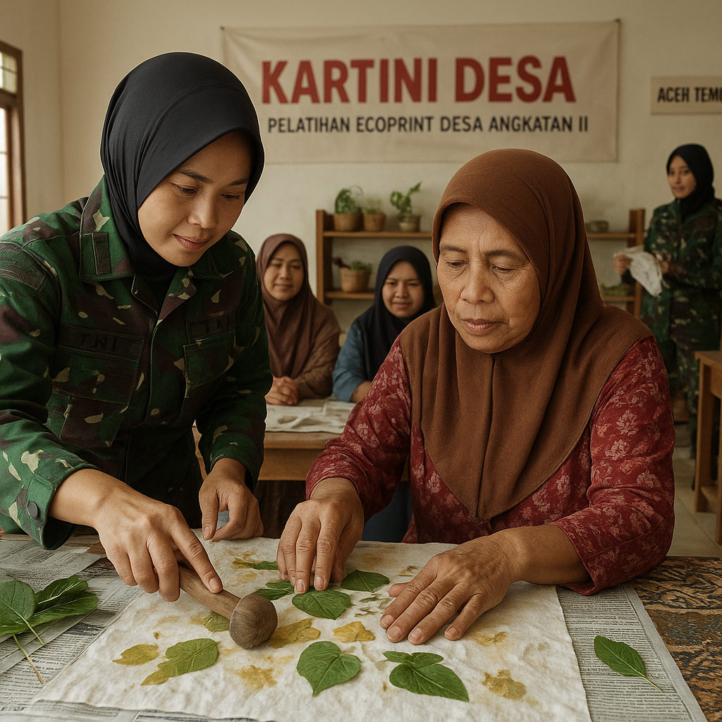 Kartini Desa: Prajurit TNI Wanita Ajari Ibu-ibu di Aceh Tengah Membuat Kerajinan Ecoprint