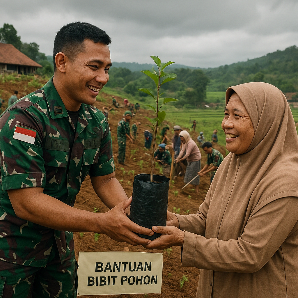 Bantuan Bibit Pohon untuk Menghijaukan Lereng: Sinergi TNI dan Masyarakat Cegah Longsor di Desa Jawa Barat