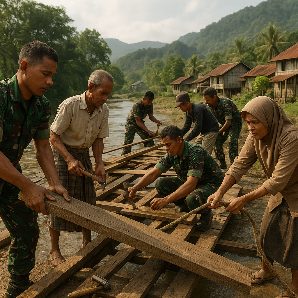Cerita Hangat: Prajurit TNI Membantu Perbaikan Jembatan Rusak di Pedalaman Aceh