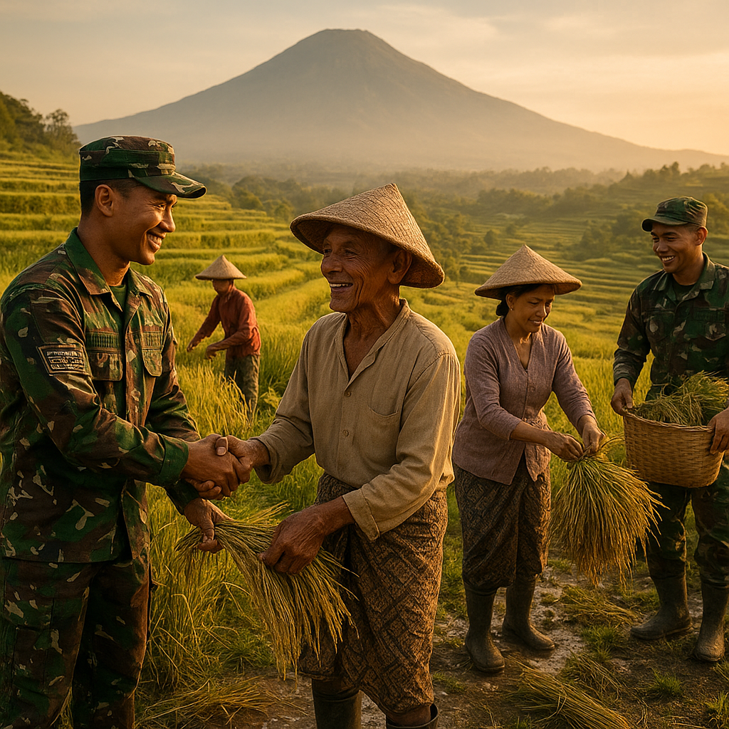TNI Satgas Yonif PR 432 Kostrad Bantu Panen Padi di Kaki Gunung Sumbing