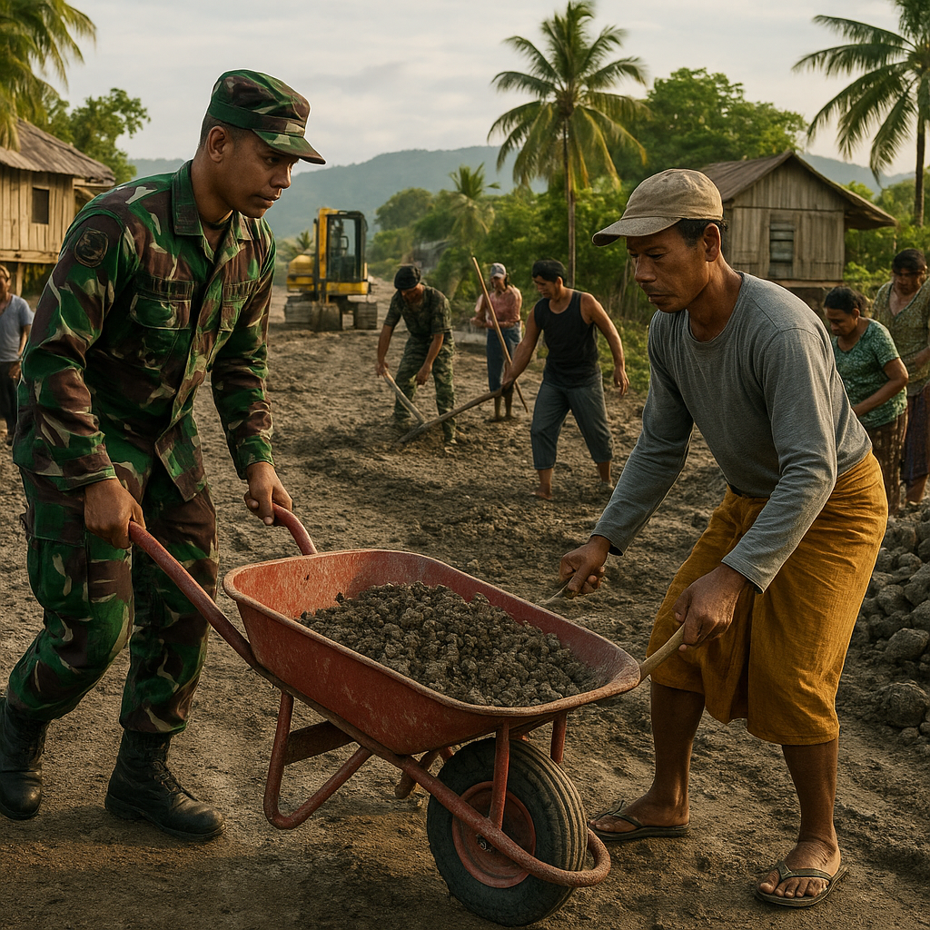 Satgas TNI Bantu Perbaiki Jalan Rusak di Desa Terpencil Maluku