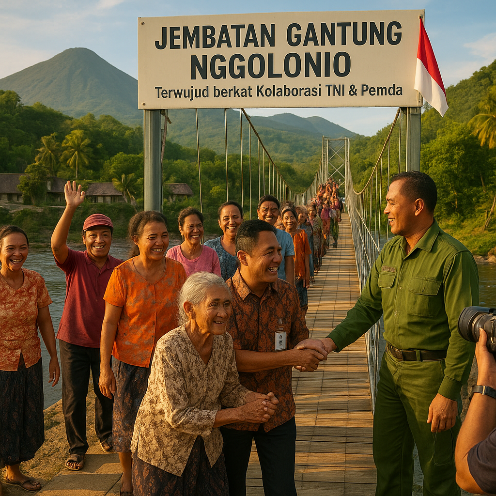 Jembatan Gantung yang Diimpikan Warga Flores Akhirnya Terwujud Berkat Kolaborasi TNI dan Pemda