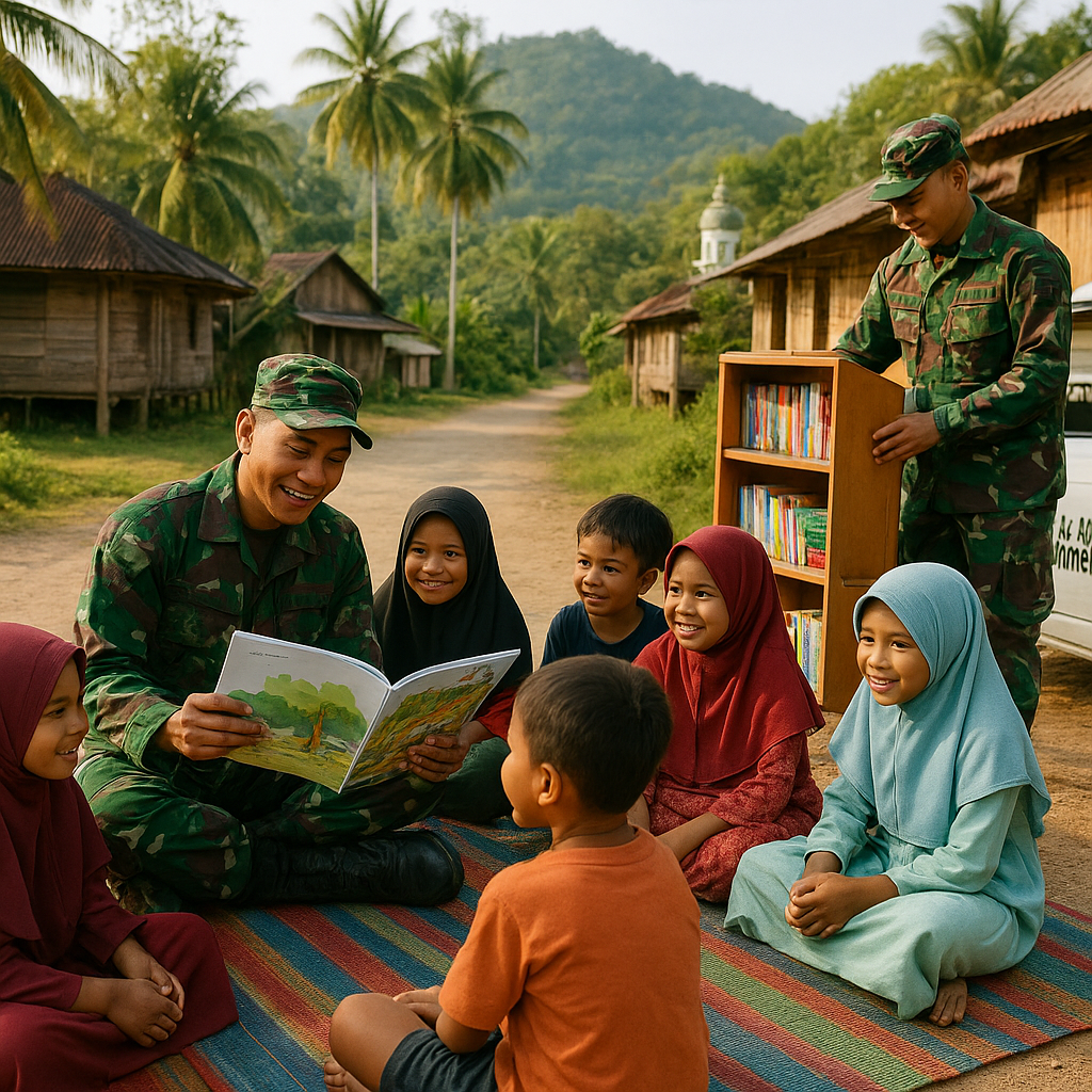 Prajurit TNI Ajak Anak-Anak Pelosok Aceh Bermain dan Belajar di Taman Baca Keliling