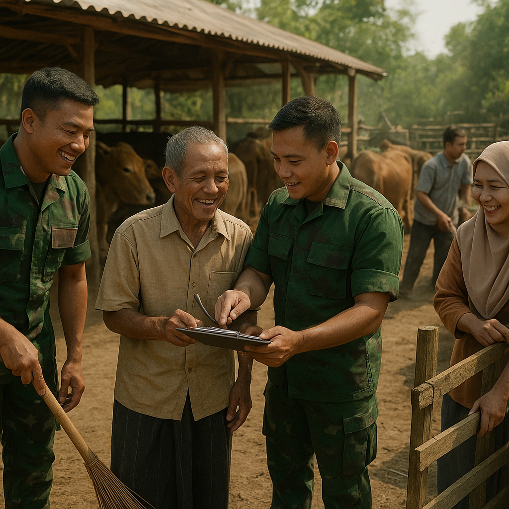 Prajurit TNI Hadir di Peternakan Sapi Desa Sukamaju, Bantu Warga Persiapan Musim Panas