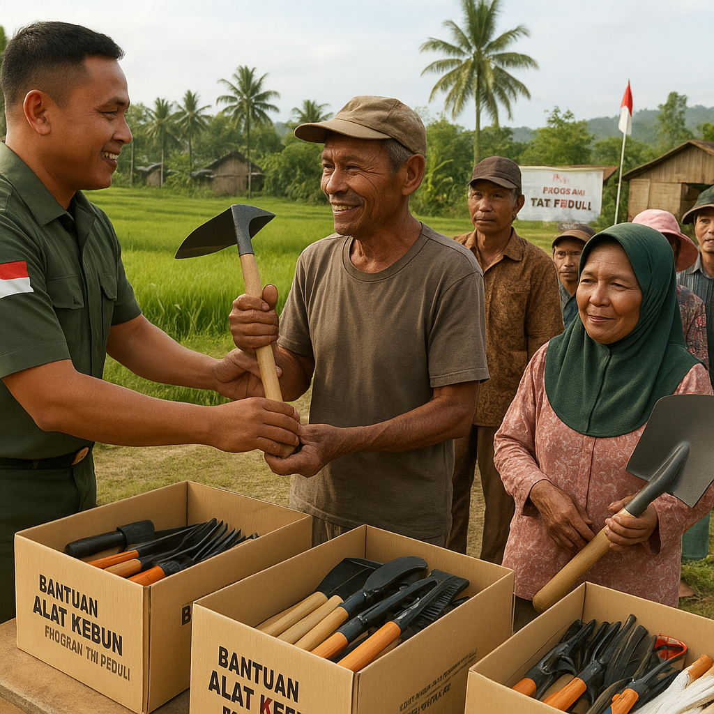 Program 'TNI Peduli' Beri Bantuan Alat Kebun untuk Warga Desa di Sumatera Selatan
