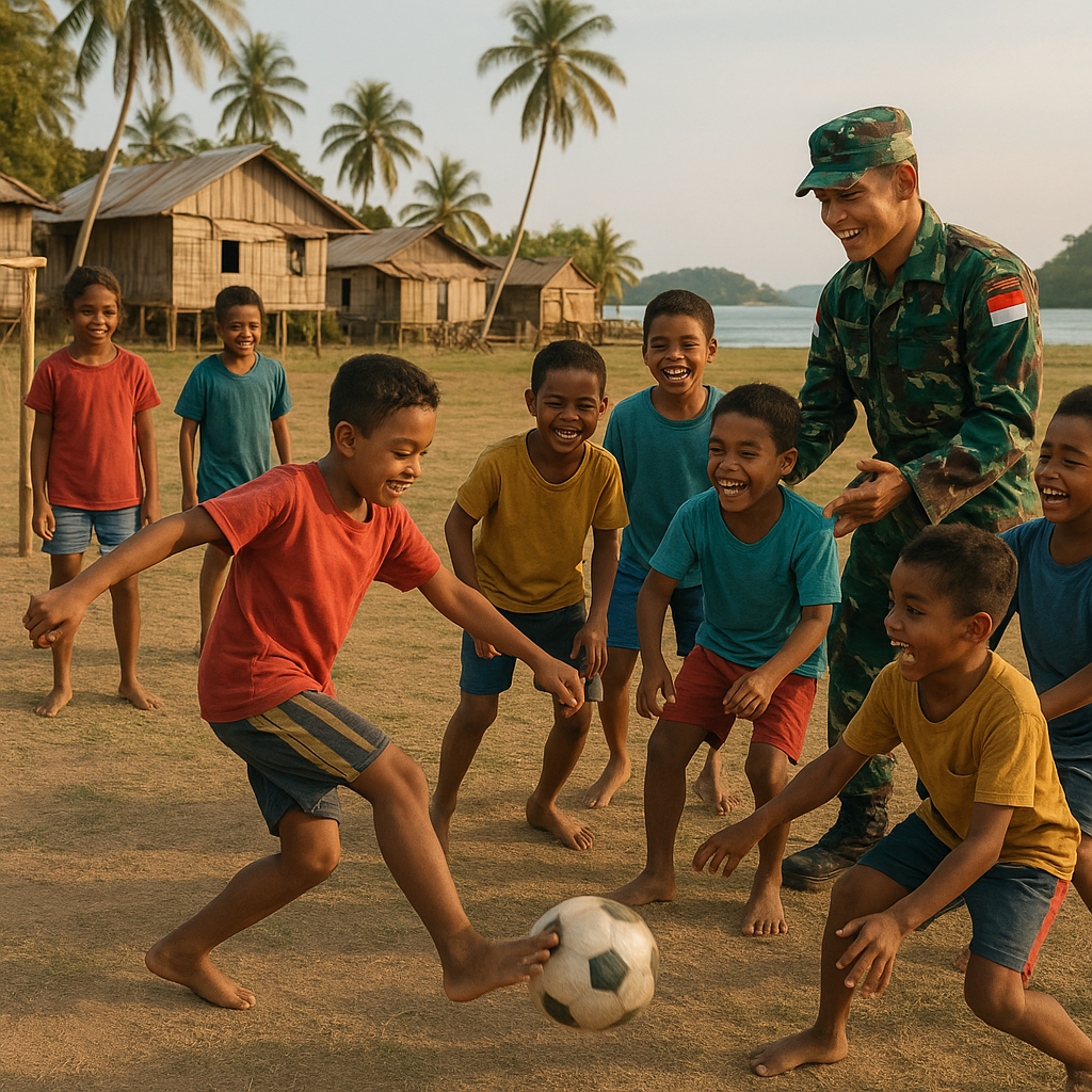 Cerita Hangat Prajurit TNI Mengajar Anak-anak Desa di Maluku Main Sepak Bola