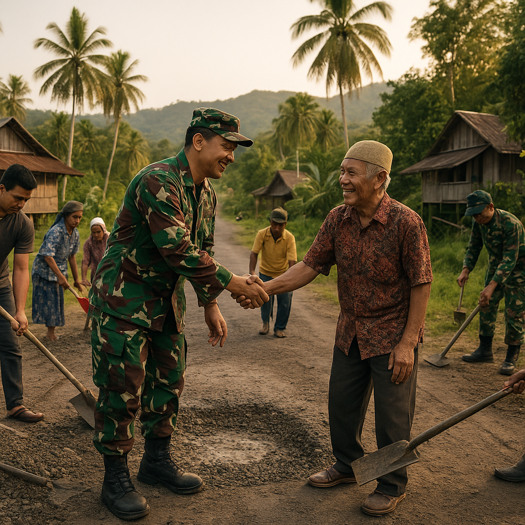 Satgas TNI Bantu Perbaikan Jalan Rusak di Desa Terpencil Maluku