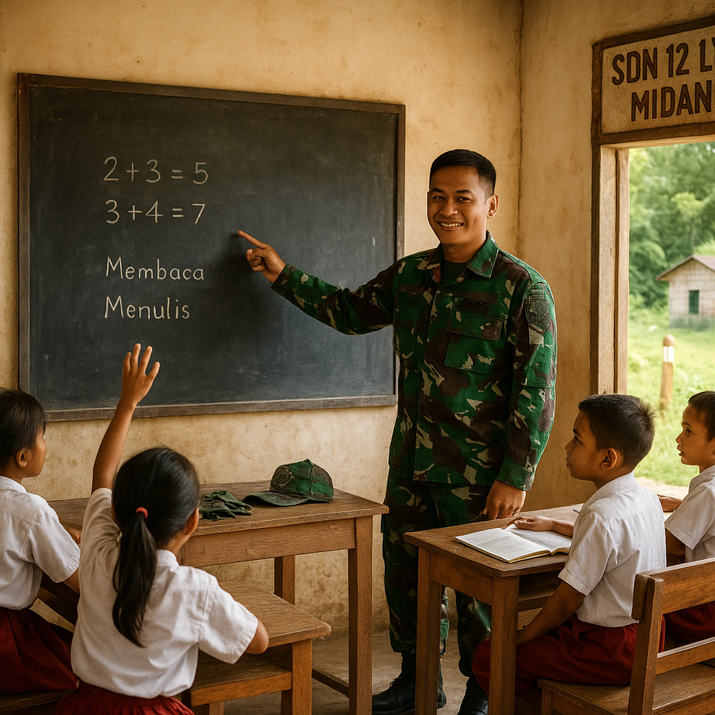 Kisah Prajurit TNI yang Jadi 'Guru Dadakan' di SD Perbatasan Kalimantan, Mengajar Sambil Jaga Perbatasan