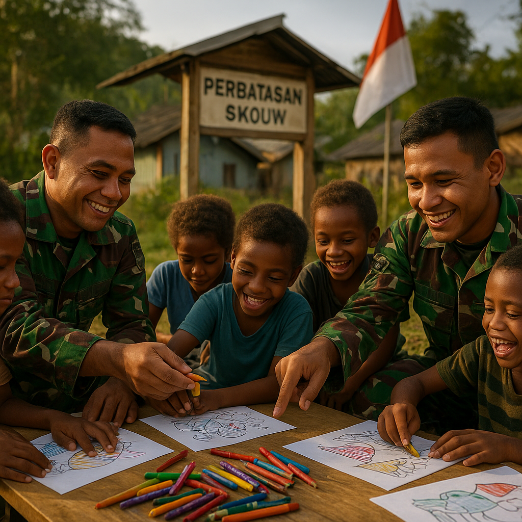Kisah Hangat di Pos Lintas Batas Negara: Prajurit TNI Ajak Anak-Anak Perbatasan Papua Nugini Rayakan Hari Anak dengan Lomba Mewarnai