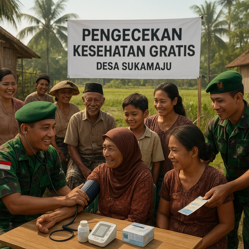 Warga Desa Sukamaju Sambut Hangat Kedatangan Prajurit TNI untuk Program Pengecekan Kesehatan Gratis