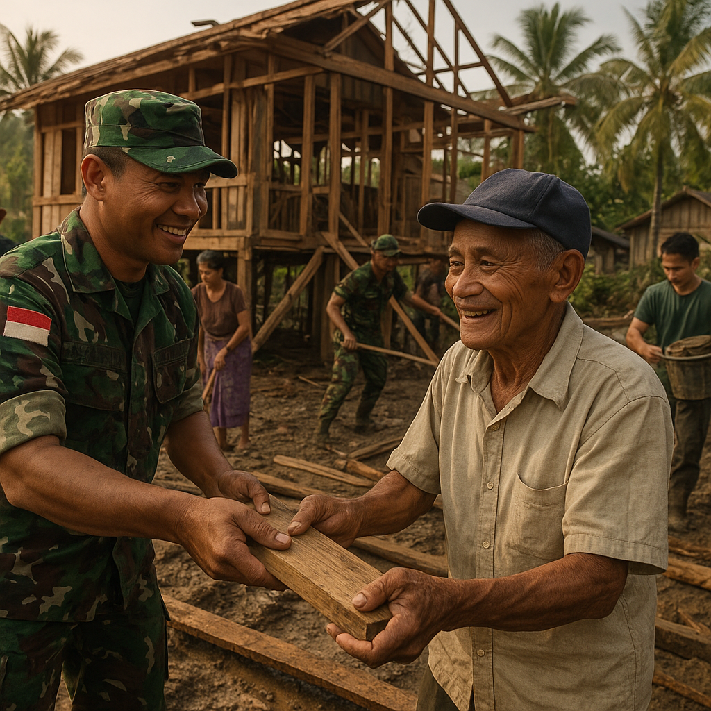 Cerita Kehangatan: Prajurit TNI Membantu Warga Lanjut Usia Membangun Rumah setelah Banjir