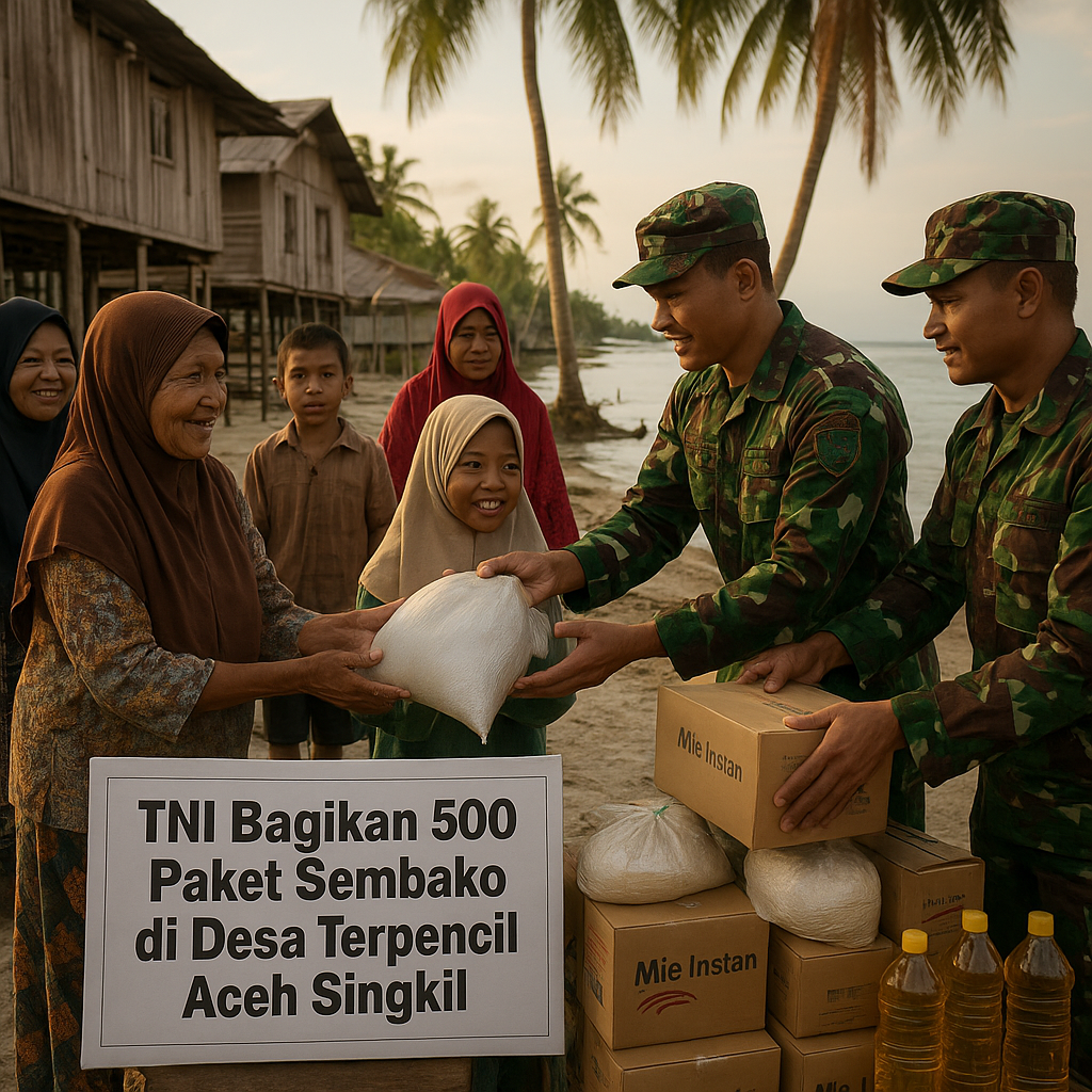 TNI Bagikan 500 Paket Sembako di Desa Terpencil Aceh Singkil, Warga Senang Bisa Meringankan Beban