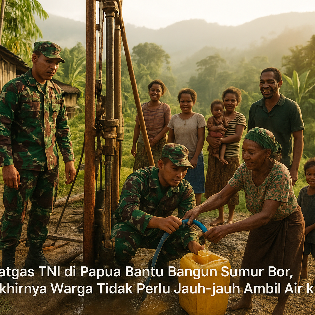Satgas TNI di Papua Bantu Bangun Sumur Bor, Akhirnya Warga Tidak Perlu Jauh-jauh Ambil Air ke Sungai
