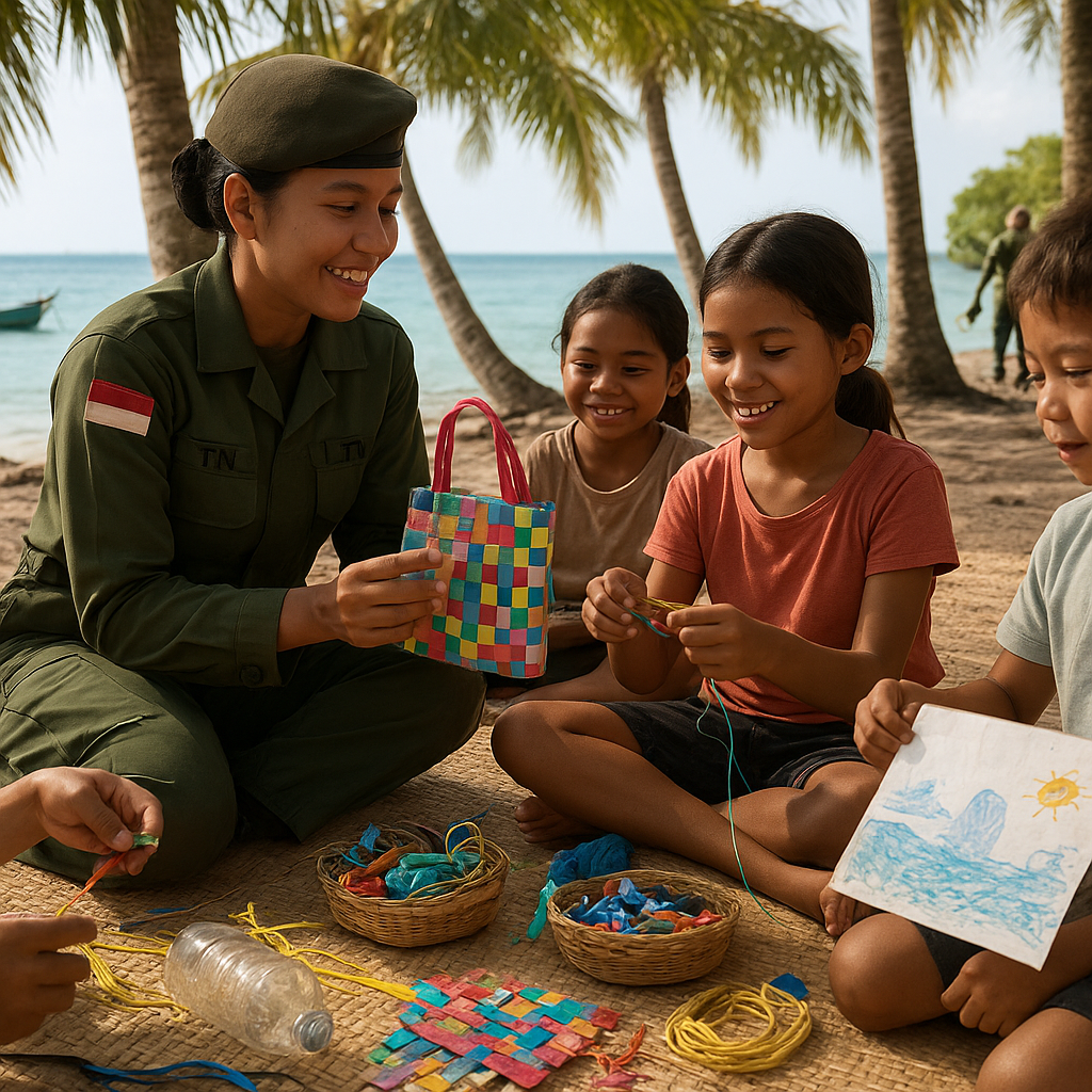 Kisah Hangat: Prajurit TNI Ajari Anak-anak di Pulau Terluar Membuat Kerajinan dari Sampah Laut