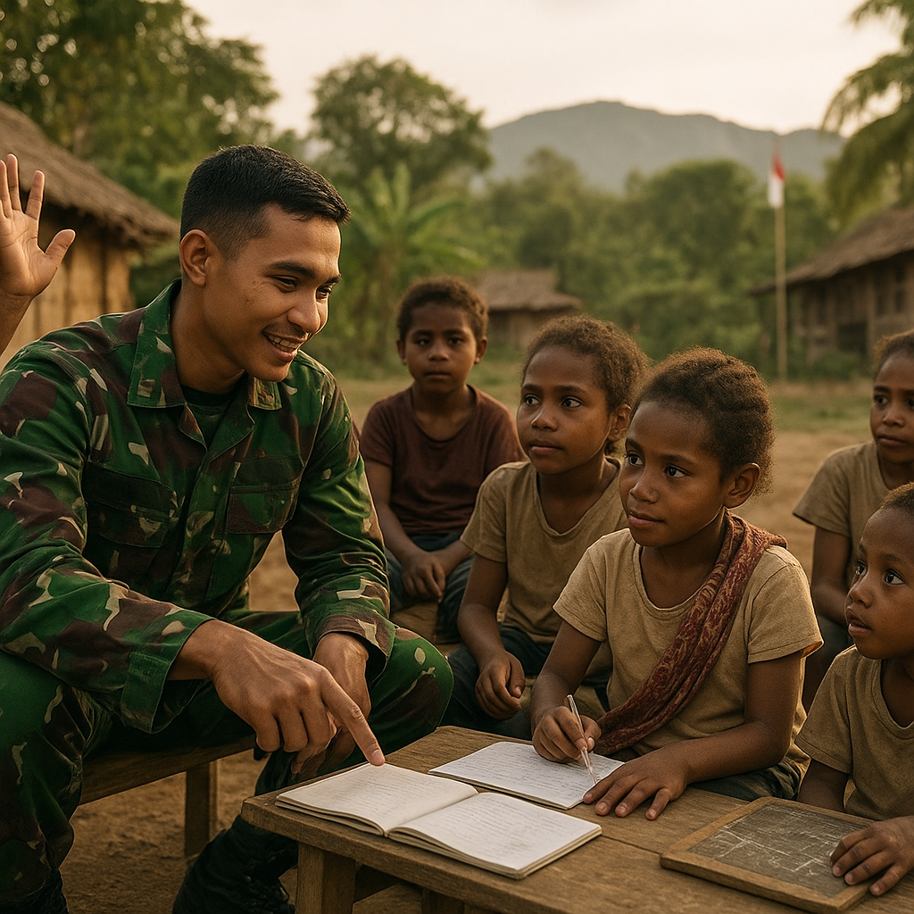 Cerita Kehangatan Prajurit TNI Ajari Anak-anak di Perbatasan Papua Baca Tulis