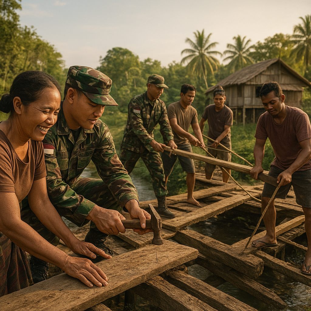 Prajurit TNI Bantu Perbaiki Jembatan Goyah di Desa Terpencil Maluku