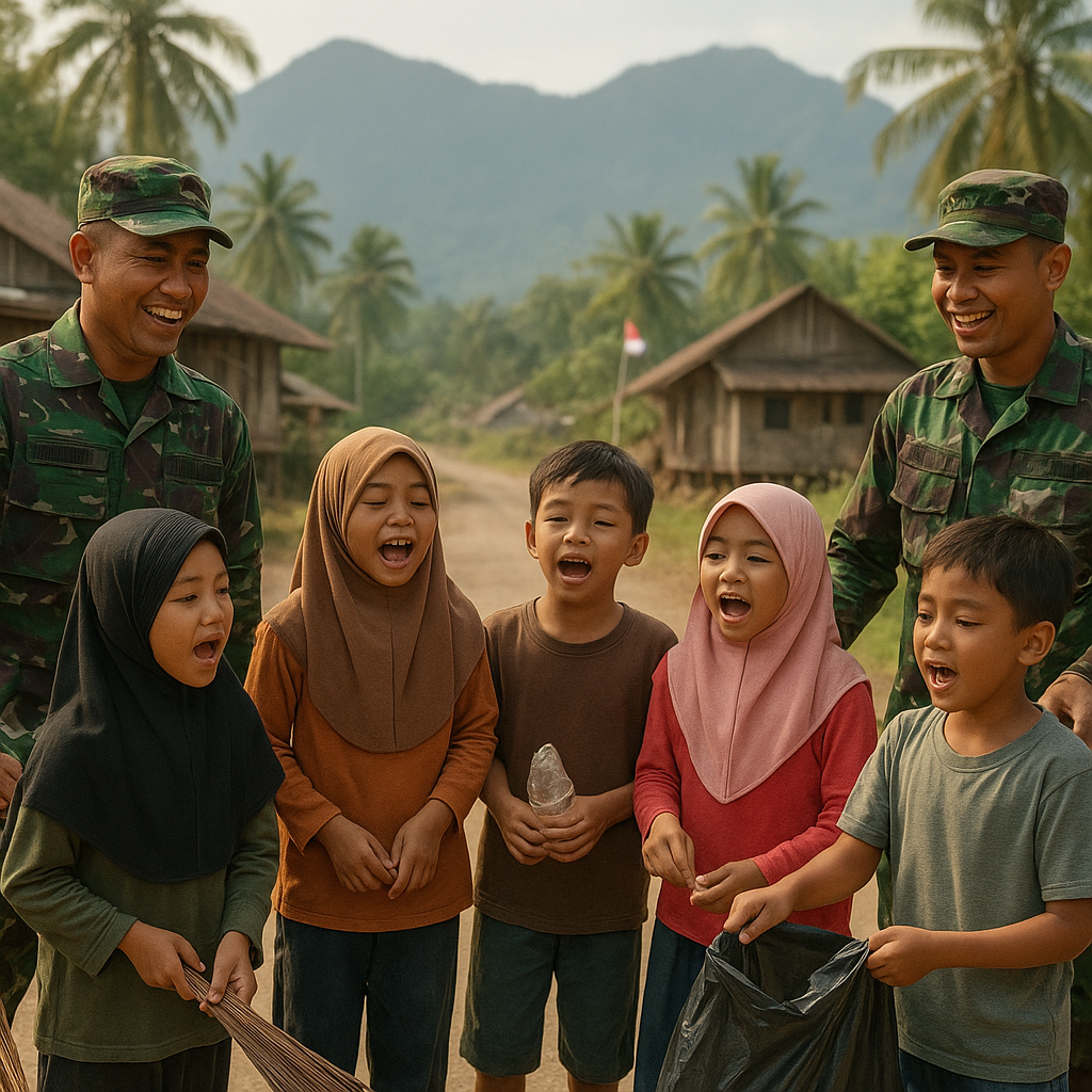 Prajurit TNI Ajari Anak-anak Pelosok Aceh Bernyanyi Sambil Bersihkan Lingkungan