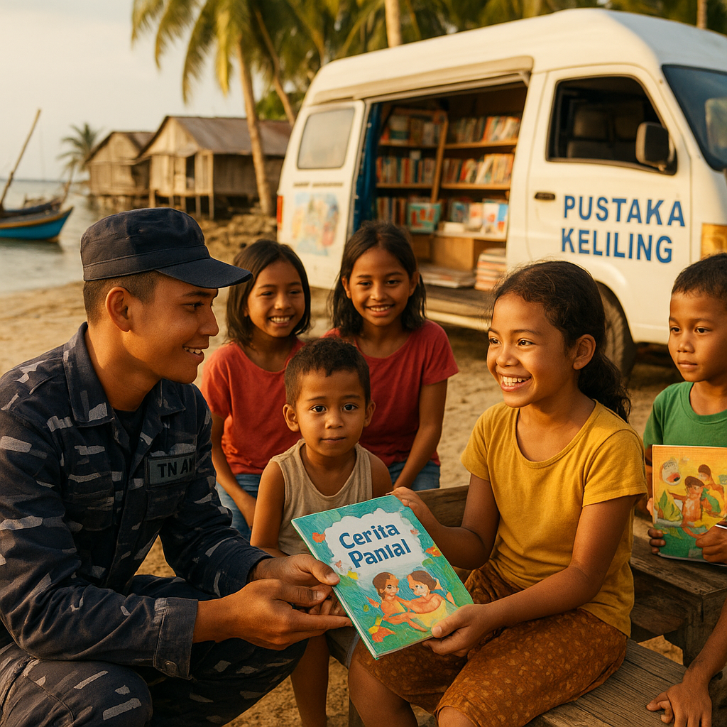 Kilas Pelosok: Pustaka Keliling TNI Cerahkan Minat Baca Anak-anak di Pesisir Riau