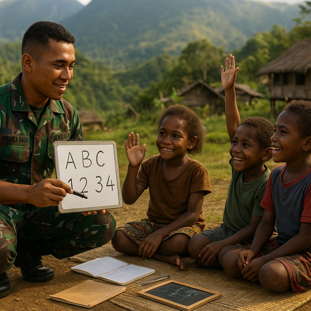 Cerita Prajurit TNI Ajari Anak-Anak Papua Baca Tulis di Sela Tugas Pengamanan