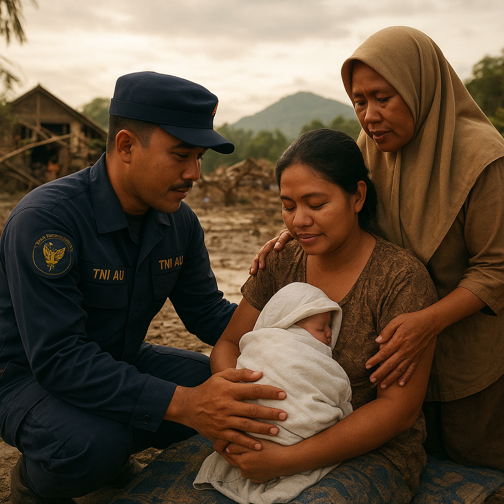 Kisah Hangat Prajurit TNI AU Bantu Persalinan Ibu Hamil di Lokasi Terisolasi Pasca Banjir Bandang