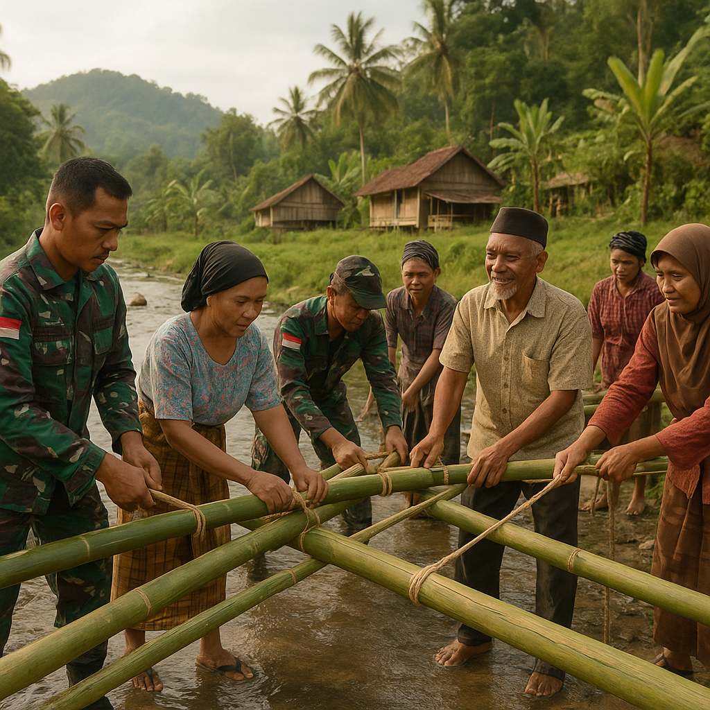 Satgas TNI Turun ke Desa, Bantu Warga Pelosok Sulawesi Bangun Jembatan Bambu