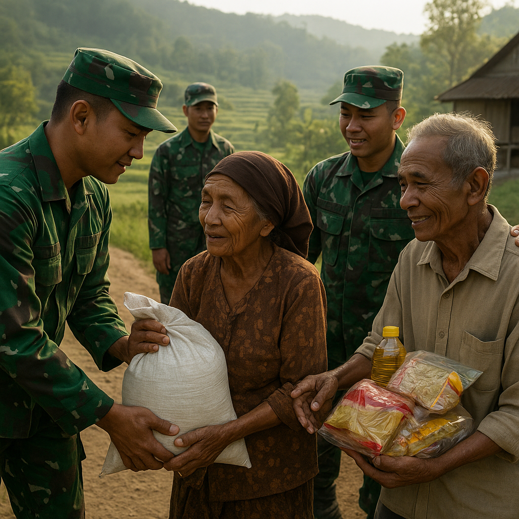 Bantuan Sembako dari TNI untuk Keluarga Janda dan Lansia di Desa Pegunungan Jawa