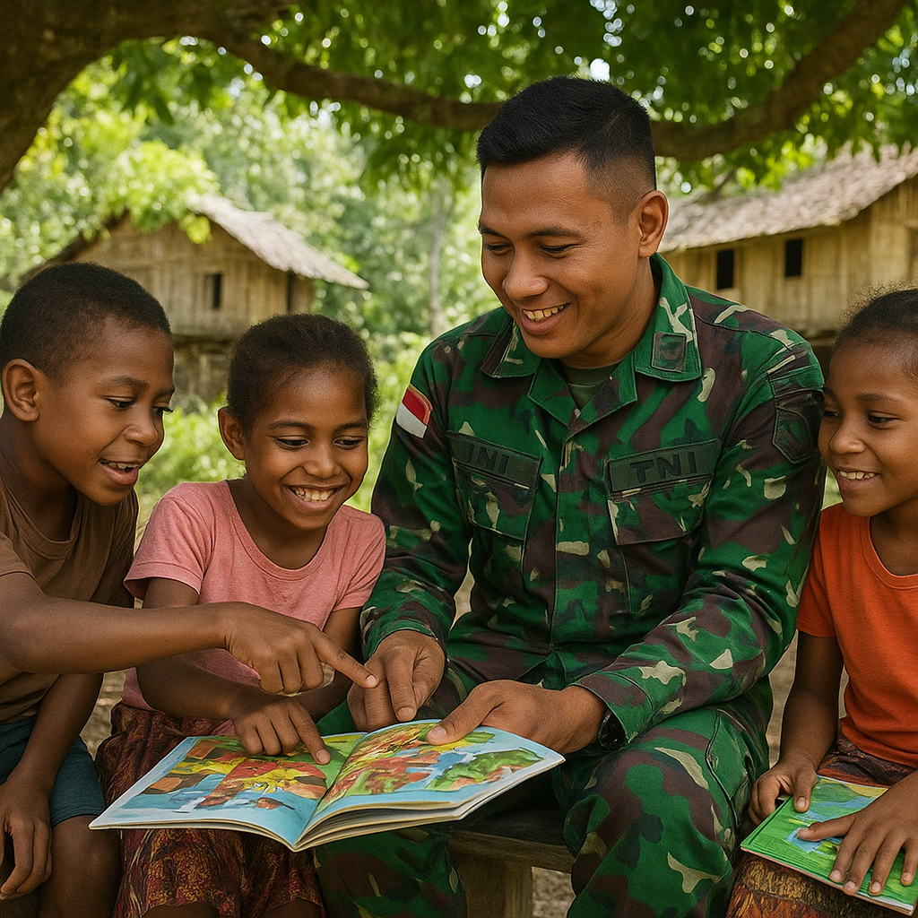 Cerita Hangat: Prajurit TNI Mengajar Anak-anak Desa Membaca di Papua