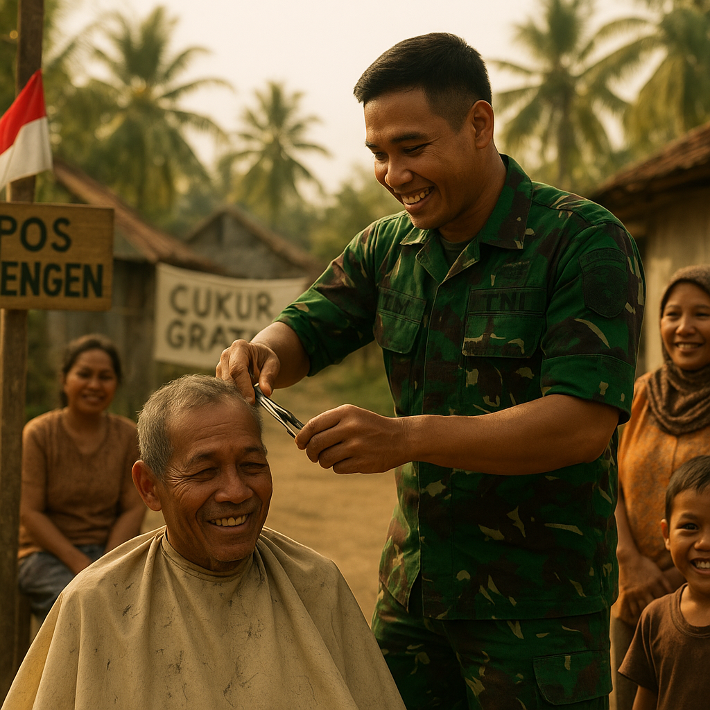 Pos Agengen: Komsos dan Cukur Gratis, TNI-Rakyat Semakin Erat di Yugumuak