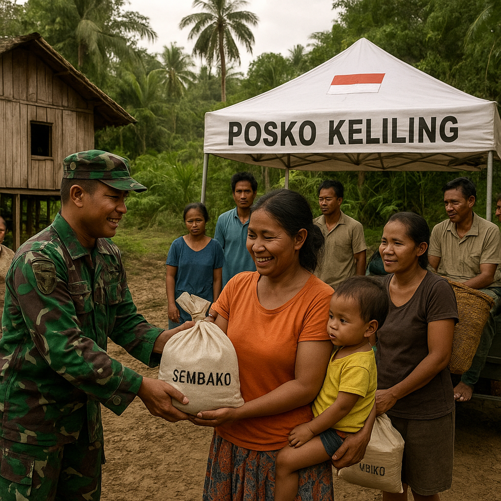 TNI AD Bagikan Sembako dan Buka Posko Keliling di Daerah Terpencil Kalimantan