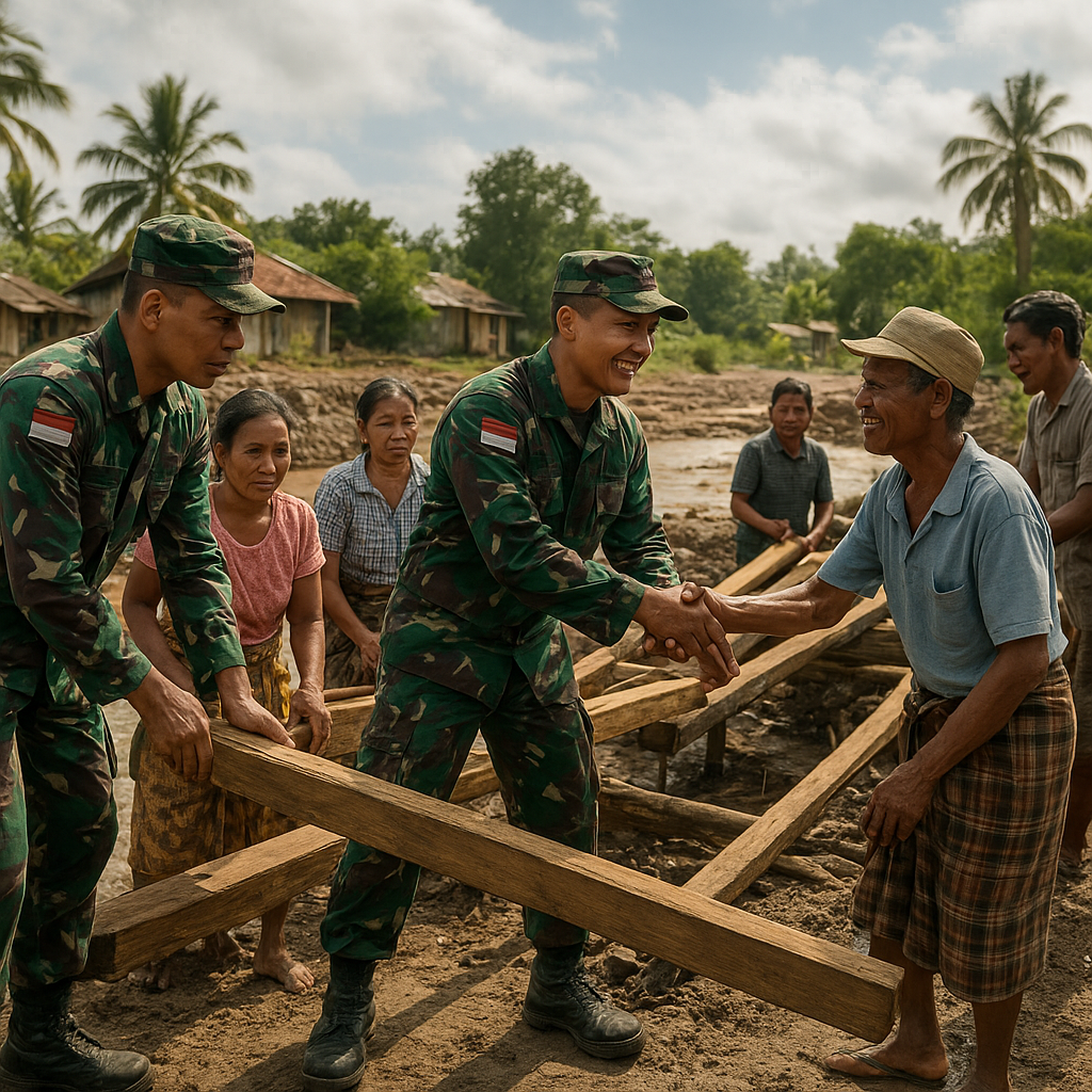 Satgas TNI Bantu Perbaiki Jembatan Rusak, Warga Desa di NTT Kembali Terhubung