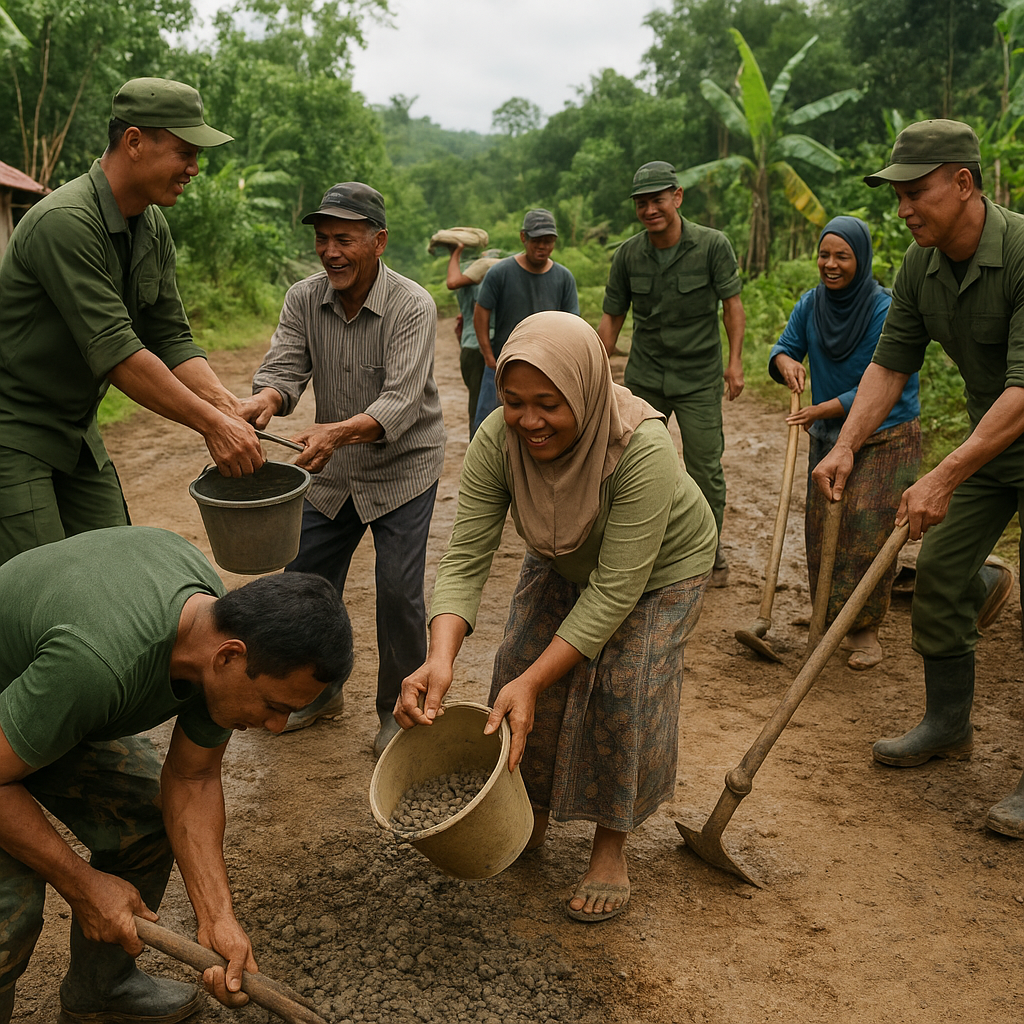 Bersama Warga, Satgas TNI Perbaiki Jalan Rusak di Perbatasan Entikong