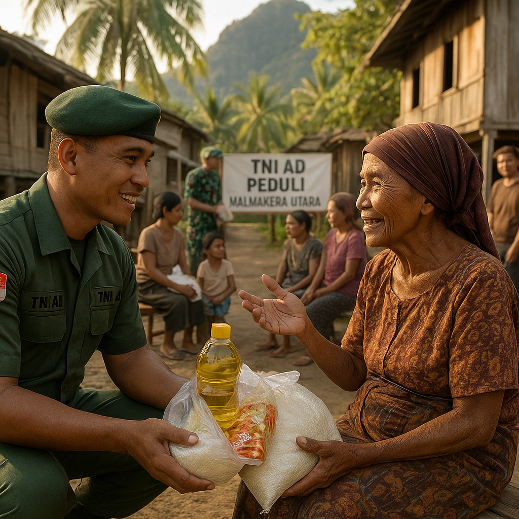TNI AD Bagikan Paket Sembako untuk Lansia dan Keluarga Kurang Mampu di Pedalaman Halmahera