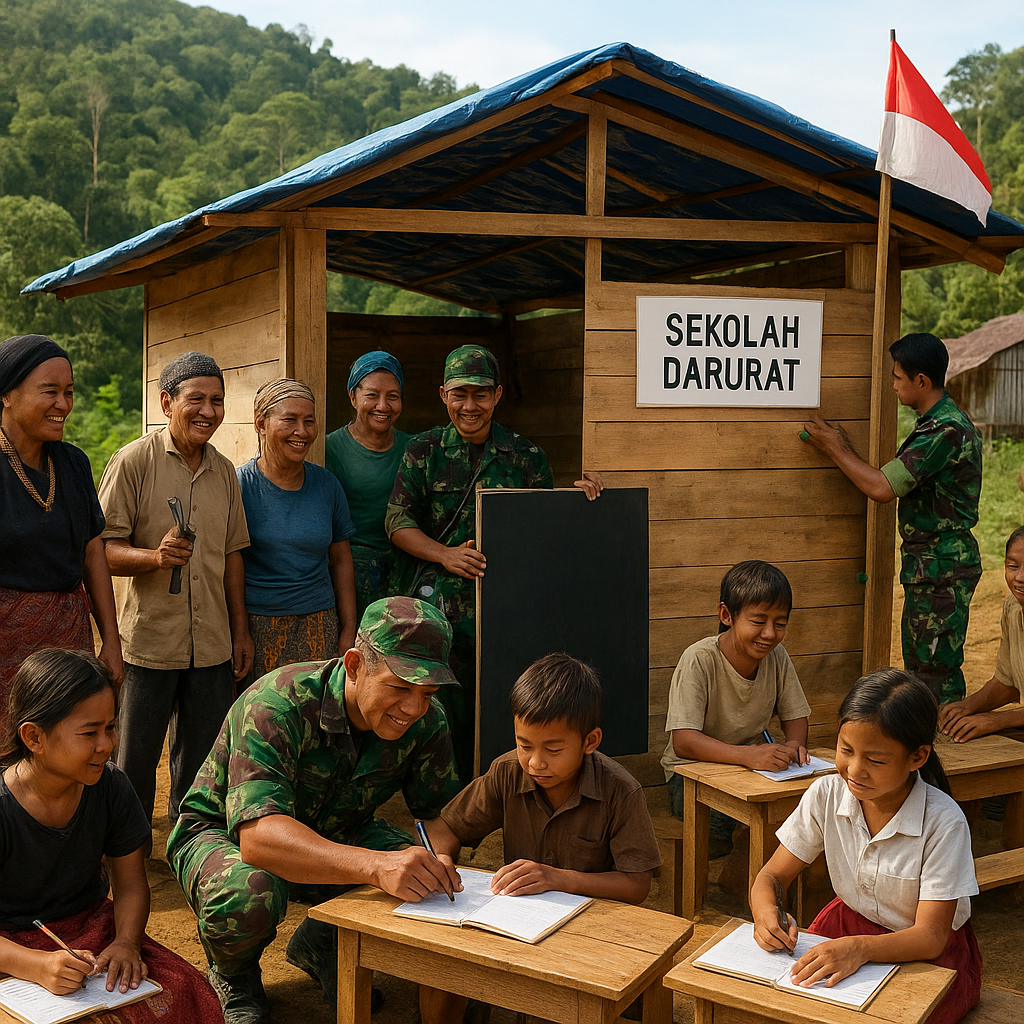 Senandung di Balik Bukit: Satuan Tugas Teritorial TNI Membangun Sekolah Darurat untuk Anak-anak Pedalaman Kalimantan