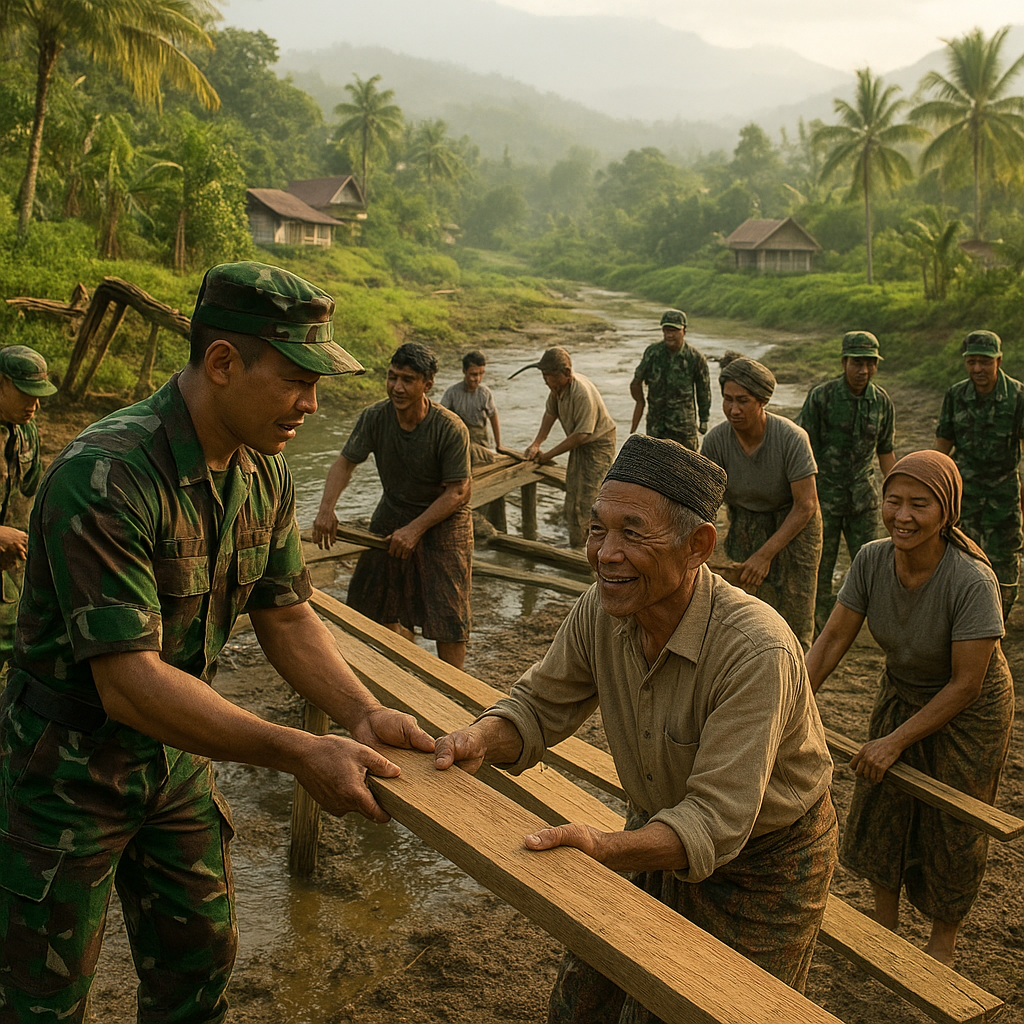 Kisah Sebuah Jembatan: Prajurit dan Warga Bersama-sama Membangun Jembatan Penghubung di Desa Terisolasi Sumatra Barat