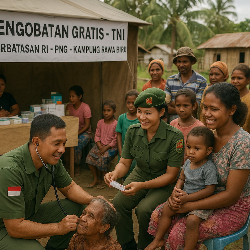 TNI Jemput Bola ke Perbatasan RI-PNG, Warga Rawa Biru Antusias Ikuti Pengobatan Gratis