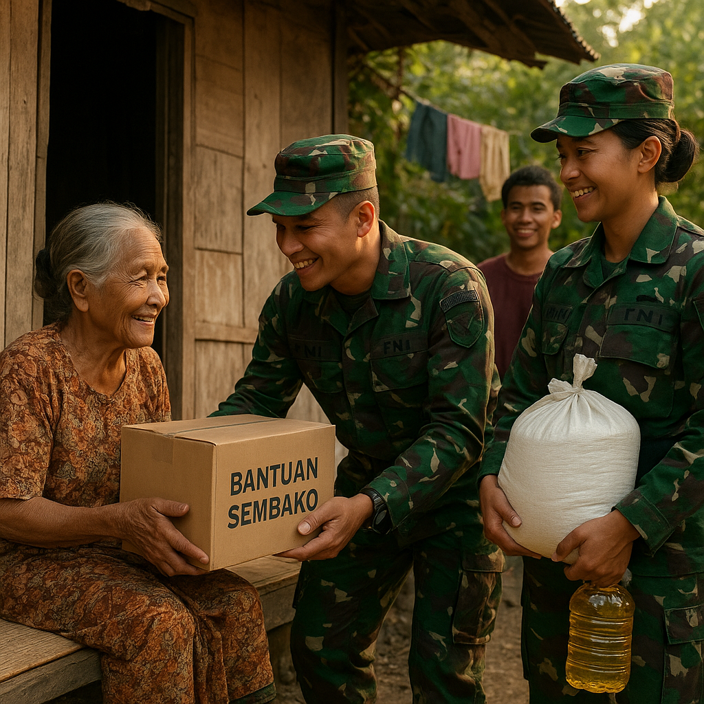 Cerita Kehangatan: TNI Membawakan Bantuan Sembako untuk Keluarga Lansia di Desa Flores