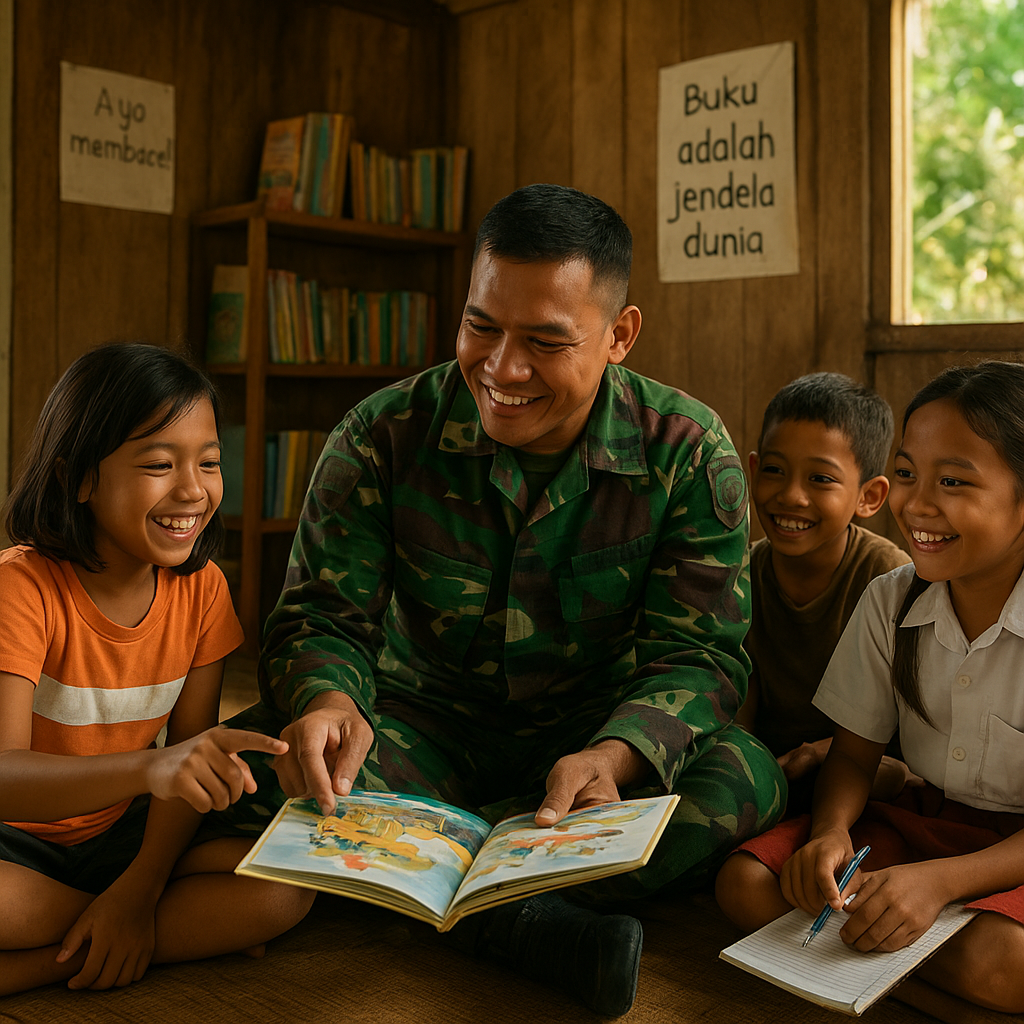 Cerita Kehangatan: Prajurit TNI Menemani Anak-anak Desa Belajar di Rumah Baca