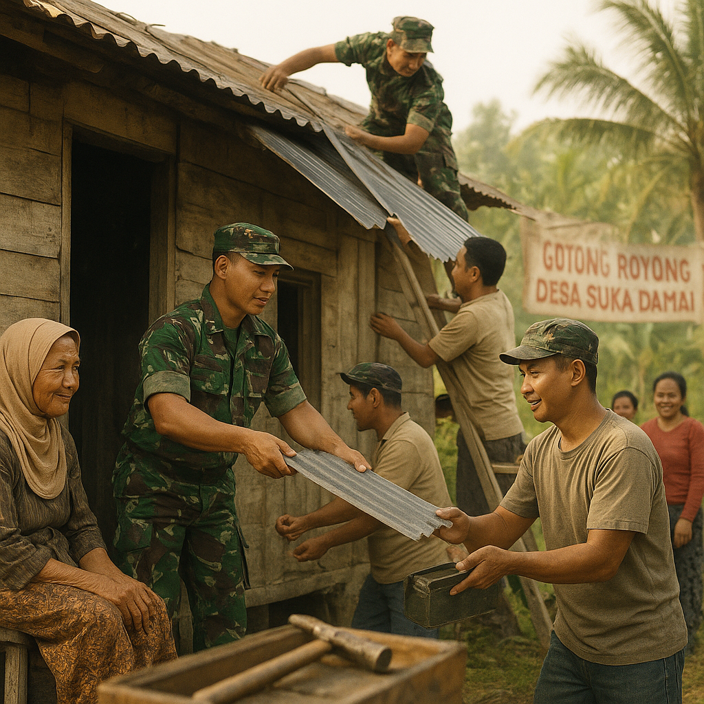 Gotong Royong Perbaikan Rumah Warga Miskin, Prajurit dan Masyarakat Bukti Kekuatan Kebersamaan