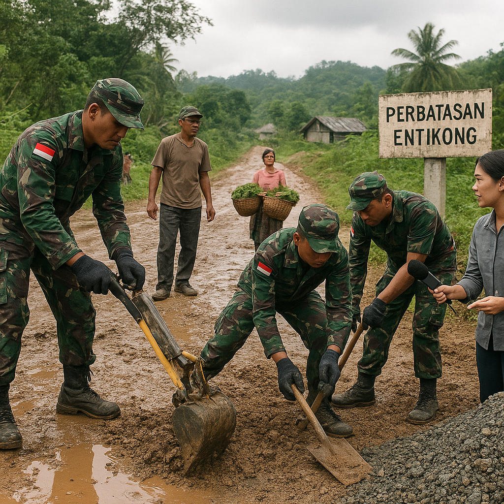 TNI Aktif Perbaiki Jalan Rusak di Perbatasan Entikong, Warga: "Semoga Tidak Hanya Saat Musim Hujan"